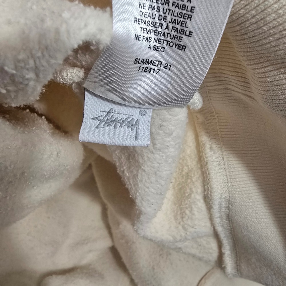 Stussy Stock Logo Hoodie Mens Large Cream Off-White Embroidered Summer 21 118417 - Picture 3 of 7